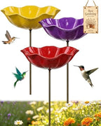 Handmade Metal Flower Garden Stakes Bird Bath, Bee Watering Station Butterfly Feeder with Colorful Flower Design Pollinator Hummingbird Water Bowl Puddler with Stand for Outdoor Yard Decor(Set 5) by Unknown