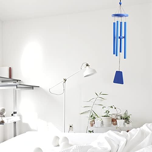 24" Aluminum 4Tubes Tuned Metal Wind Chimes for Outside Unique Deep Tone Indoor Sympathy Memorial Wind Chimes for Living Room Balcony Window Decor(Blue) - Image 2