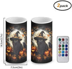 Halloween Set of 2 Flameless Candles Bulk Battery Operated Candles with Timer Remote, Black Cat Pumpkin Print LED Pillar Lights for Trick or Treat Party Decorations - Image 2