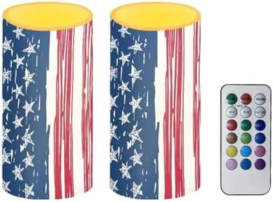 4th of July Flamless Candles Flickering LED Battery Operated Elictric Pillar Candles with Timer and Remote for Independence Day Patriotic Decorations, Painting Style American Flag by Merkmak