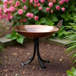 Burnt Copper Birdbath with Tripod Stand – Hammered Copper Finish Bowl & Wrought Iron Base for Garden, Deck & Tabletop - Image 4