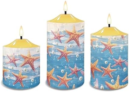 Cozeyat 3Pcs Flameless Candles Battery Operated Sea Starfish Design Warm Yellow Tealights 4/6H Timers LED Tea Lights with Remote Control for Wedding Table Centerpiece - Image 2