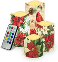 Poinsettia Plastic Flameless Candles with Remote Christmas LED Flickering Battery Operated Color Changing Electric Pillar Candles Christmas Decorations by Uorisanigo