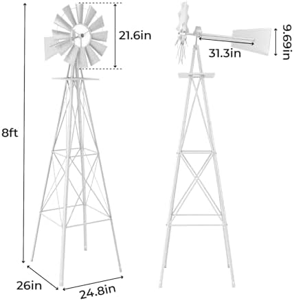 Outvita 8FT Metal Ornamental Windmill with Weather Vane - Image 2