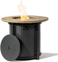 30'' Concrete Round Gas Fire Pit, 50,000 BTU Steel Outdoor Fire Tables, Fire Table with Lid, Add Warmth & Ambience to Gatherings and Parties On Patio Deck Garden Backyard. by Senjoys