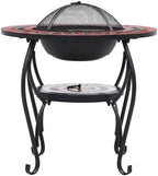 Tidyard Fire Pit Table, 68cm Round Ceramic Top Steel Bowl with Mesh Cover Poker for Outdoor Patio Garden Backyard - Image 4