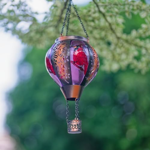 STARSOUL Cardinal Solar Hot Air Balloon Lantern with Flickering Flame, Cardinals Hanging Solar Lantern Outdoor Waterproof, Red Bird Hot Air Balloon Solar Light Decorations for Garden Yard Lawn - Image 2