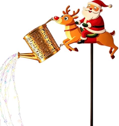 Solar Watering Can Lights - Christmas Santa LED Metal | Outdoor Yard Stake - Image 6