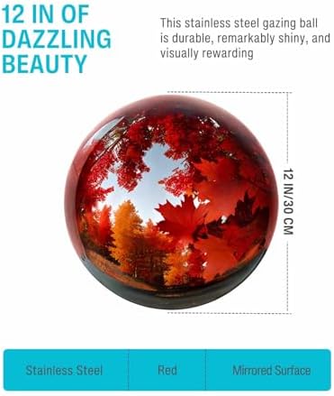 12 Inch Stainless Steel Gazing Ball, Red Mirror Sphere for Garden Décor - Image 2
