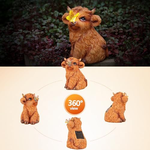 Highland Cow Solar Powered Outdoor Garden Statue, with Light Lantern - Image 4