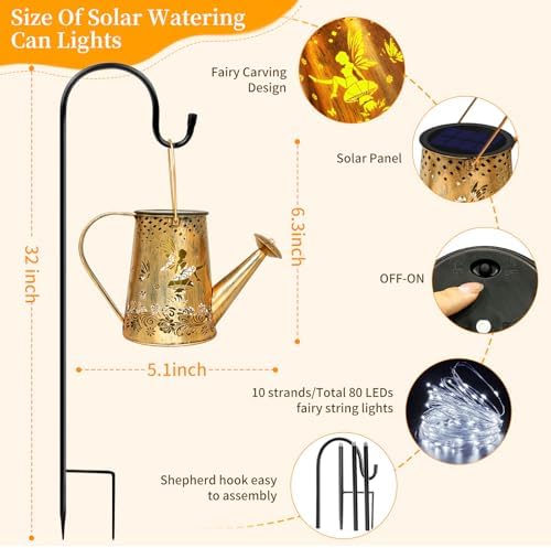 YJFWAL Solar Watering can with Lights, Gifts for Mothers Day Mom Grandma Women Birthday, Waterproof Gardening Gifts Watering Can with Cascading Lights Outdoor Decor for Garden Patio Yard Pathway - Image 2