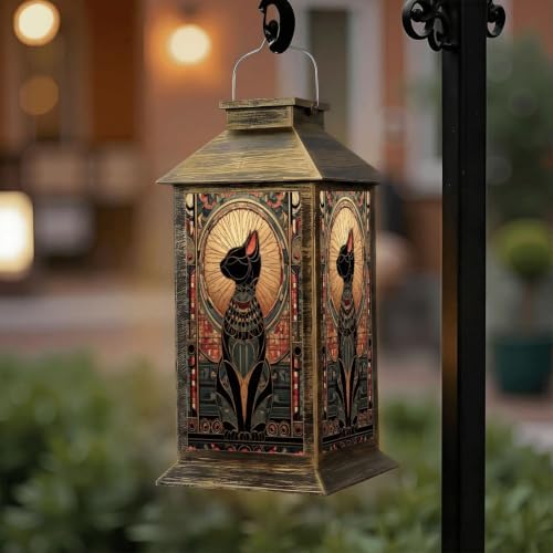 Solar Lantern Stained Glass Black Cat Atomic Outdoor Waterproof Garden Hanging Lantern Solar Powered Lighting Outside Solar Light for Patio Yard Camping, Gifts for Women Mom - Image 6