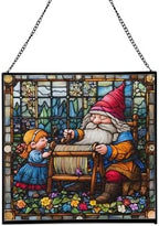 Gnome Weaving Stained Glass Suncatcher – Square Hanging Window Panel for Home, Garden, Nursery, Halloween, Christmas, Memorial Day – Whimsical Glass Art Gift for Gnome Lovers y86pad by Custom