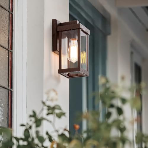 mirrea 11" Classic Outdoor Wall Sconce 1 Light in Oil Rubbed Bronze Rectangular Metal Frame and Clear Glass Shade Waterproof Porch Light Patio Light Pack of 2 - Image 3
