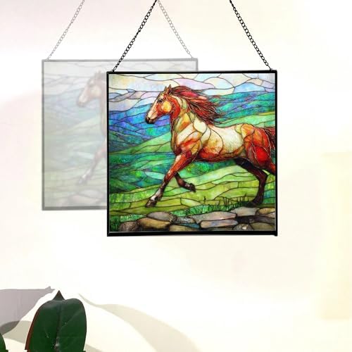 Roan Appaloosa Horse Walking Across Stony Ridge Square Suncatcher – Stained Glass Style Window Panel with Pastoral Scene, Custom Decorative Hanging Art for Equestrian Home, Christmas zSCSjf - Image 4