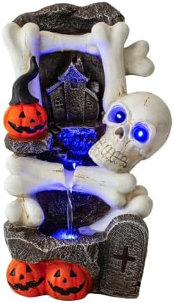 Halloween Water Fountain, 18.3-Inch LED Skull & Pumpkin Head Patio Fountain by Swiftbloom