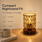 Cordless Operated Rattan Lamp, 5000mAh Rechargeable Dimmable Handwoven Open Weave Drum Table Lamp with Edison Bulb, Boho Nightstand Light for Bedroom Home Decor - Image 4