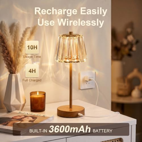 Oneach 13" Small Crystal Cordless Table Lamp, Touch Rechargeable Desk Lamps - Image 5