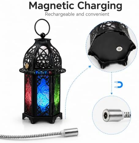 Vintage Rechargeable Decorative Lamp with Colored Glass, Dimmable - Image 5