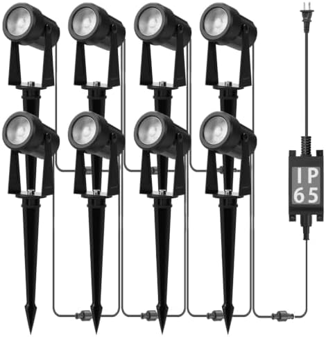 Banord Outdoor Landscape Lighting, 8 Pack Outdoor Spot Lights, Low Voltage LED Landscape Lighting with Transformer for Yard, Plant, Lawn, Garden, IP65 Waterproof & 2700K Warm White by Banord