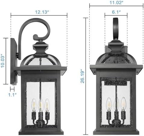 Darkaway Outdoor Lights Fixtures Wall Mount, Extra Large 26inch Outdoor Wall Sconce Lights with Seeded Glass Waterproof Outside Exterior Lights Fixture for House Front Porch Patio Garage E12 Bulb Base - Image 2