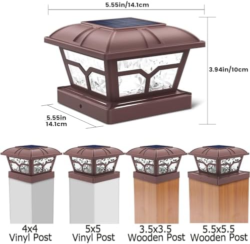 SIEDiNLAR Solar Post Cap Lights Outdoor 2 Modes, 6 Pack, Brown, Warm/White - Image 2