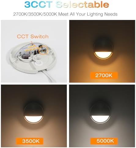 CLOUDY BAY [12 Pack] 3CCT Low Voltage LED Deck Lights Outdoor,2700K/3500K/5000K Selectable,Landscape Step Stair Railing Fence Light Wired,3W,12V-24V AC/DC Deck Lighting Fixtures,White - Image 4