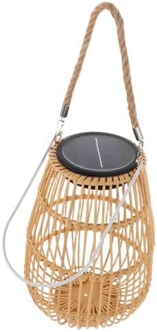Solar Hanging Lantern Outdoor Waterproof Garden Lamp with Rattan Iron Frame for Patio Yard Balcony Decorative Solar Powered Hanging Lights by Unknown
