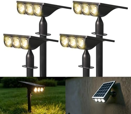 Solar Spot Lights Outdoor Waterproof IP65(4 Pack-White &Warm White) by PUYILED