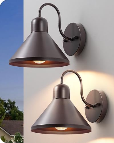 EDISHINE 2 Pack 8" Gooseneck Barn Outdoor Wall Light, Farmhouse Porch Light by EDISHINE