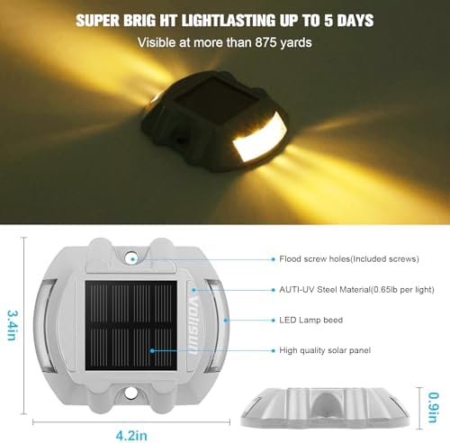 VOLISUN Solar Deck Driveway Dock Lights,Solar Pathway Lights,Warm 4 Pack - Image 2