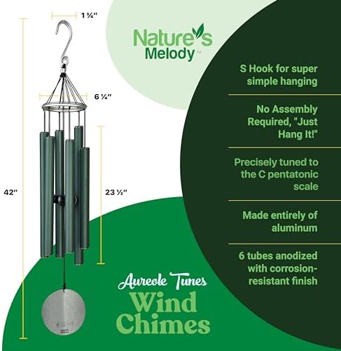 Nature’s Melody Aureole Tunes Wind Chimes – Outdoor Windchime with 6 Tubes Tuned to C Pentatonic Scale, 100% Rustproof Aluminum, Powder Finish & S Hook Hanger for Sympathy, Memorial Gift or Zen Garden - Image 6