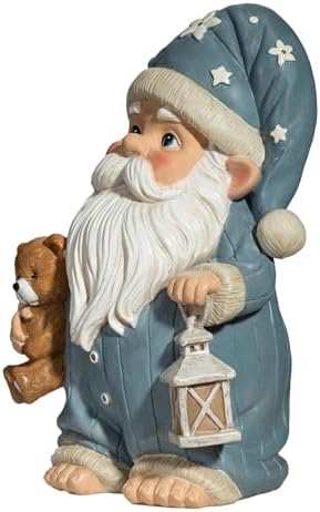 Sleepy Garden Gnome with Teddy Bear & Lantern - 9" Weatherproof Resin Statue - Indoor Outdoor Decor - Whimsical for Home, Patio & Lawn - Image 6