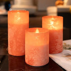 Flameless Candles Set of 3 Orange Glass LED Pillar Candle with Remote Timer - Image 5