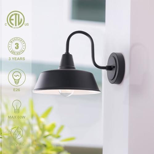 Matte Black Outdoor Gooseneck Barn Light for Porch, 10 Inch Dome Farmhouse Exterior Wall Lighting with Wall Mount, Outside Wall Sconce Light Fixture for House Porch Garage - Image 4