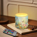 4 Packs Flameless LED Battery Candles with Colored Light Watercolor Sunflower Daisy Flower Waterproof Pillar Fake Candles with Remote for Wedding Beach Party Decor Home Decoration - Image 3