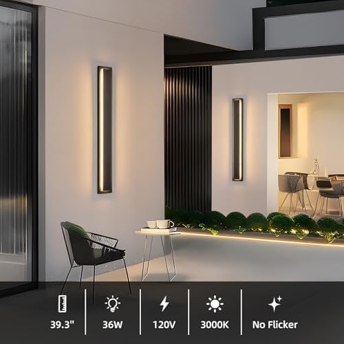 39.3'' 1 Pack Modern Outdoor Light Fixture, Long Exterior LED Lights Black - Image 4