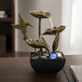 AOZITA Tabletop Fountain, Indoor Waterfall Fountain, Small Home Décor Zen Relaxation Soothing Sound Machine for Office, Living Room, or Bedroom, Bronze Metal Lotus with Hummingbird, River Rocks, LED by Unknown