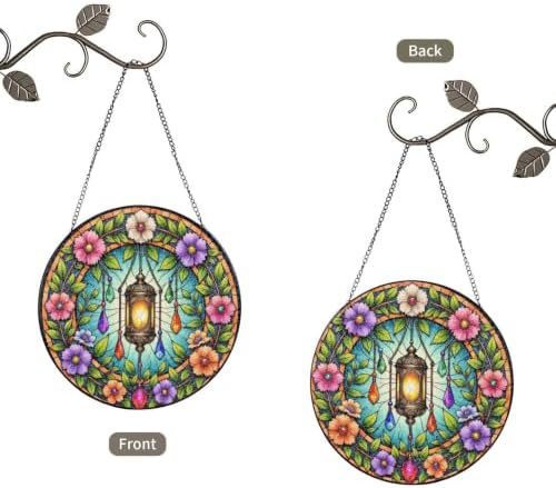 Ornate Lantern with Blooming Flowers and Gems Stained Glass Suncatcher 12in - Image 7