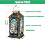 Solar Lantern Stained Glass White Tiger Green Eyes Wildlife Artwork Outdoor Waterproof Hanging Solar Light Outside Lights for Patio Yard House Lawn Decor Birthday Gifts for Women Mom - Image 2