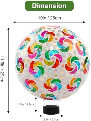 VOREEN Mosaic Garden Gazing Ball, Handcrafted Colorful Pinwheel Glass Decorative Ball, 10 Inch for Indoor & Outdoor Yard Lawn Patio Garden Decor - Image 5