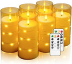 Amber Flickering Flameless Candles with Remote Timer, 6 pcs LED Battery Operated Candles with String Lights, Same Size D3 H6 by Hinabichan