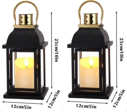 Set of 2 Decorative Candle Lantern 10'' High Black Hanging Candle Holder Metal Vintage Lantern Decor with Tempered Glass for Indoor Outdoor Home Table Patio Wedding - Image 2