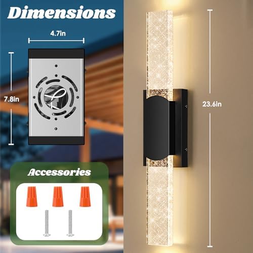 BesLowe 24‘’ Large Outdoor Wall Lights with Crystal Bubble Glass, 10W 3000K - Image 6