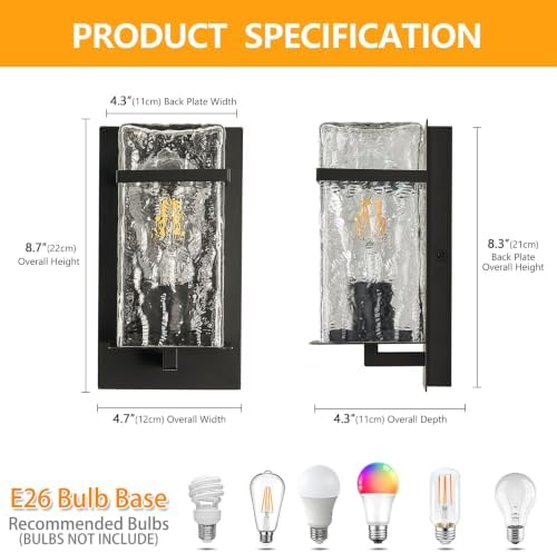 2-Pack Outdoor Wall Sconce,Black Waterproof Exterior Lighting - Image 2