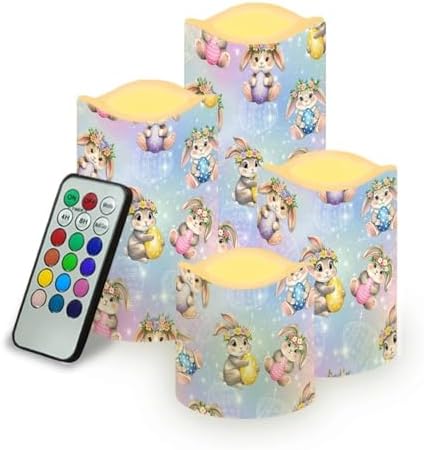 Cute Rabbit Candles Flameless Candles with Remote and Timer LED Pillar Candles Set of 4 Candles Battery Operated Electric Fake Candles for Home Easter Decor by Uorisanigo