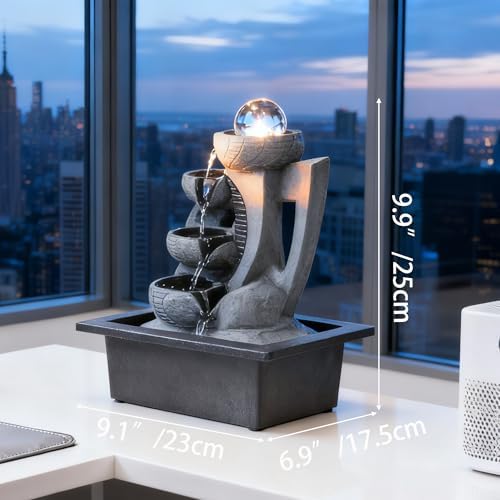 Indoor Tabletop Waterfall Fountain with Spining Orb for Home Office Desk, Gray Rock Resin Zen Water Feature with Soothing Sound for Relaxation & Meditation - Image 2