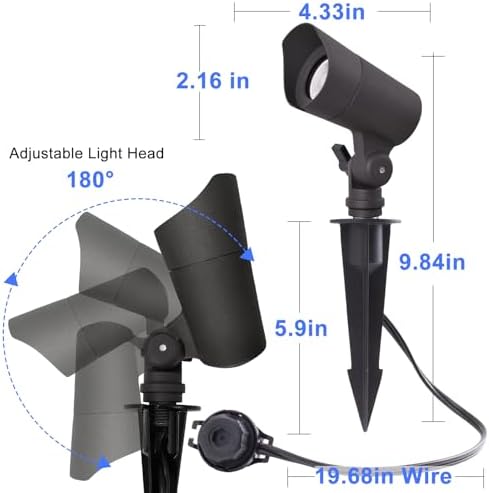 E ENERGETIC LIGHTING LED Landscape Lights with Connectors, 12V Low Voltage, Warm White 3000k, 4W, 175LM, Outdoor Waterproof Garden Pathway Lights Wall Tree Flag Spotlights with Spike Stand, 6 Pack - Image 3