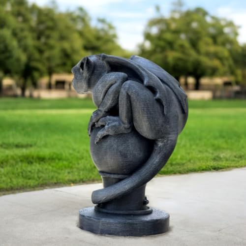 OLOMA Gothic Gargoyle Stone Statue Garden Fantasy Yard Decor Handmade Dragon Cat Sculpture Outdoor Mythical Creature Lawn Patio Porch Fence Post Topper Halloween Ornament Memorial Accent - Image 2
