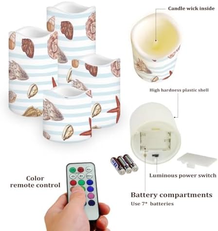 Starfish Shell Flickering Flameless Candles with Remote LED Pillar Candles Battery Operated with Timer Color Changing Electric Candles Home Kitchen Outdoor Decor - Image 3